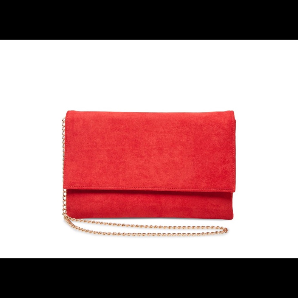BWAYWARD RED MICROFIBER SOFT CLUTCHCHAIN CROSSBODY